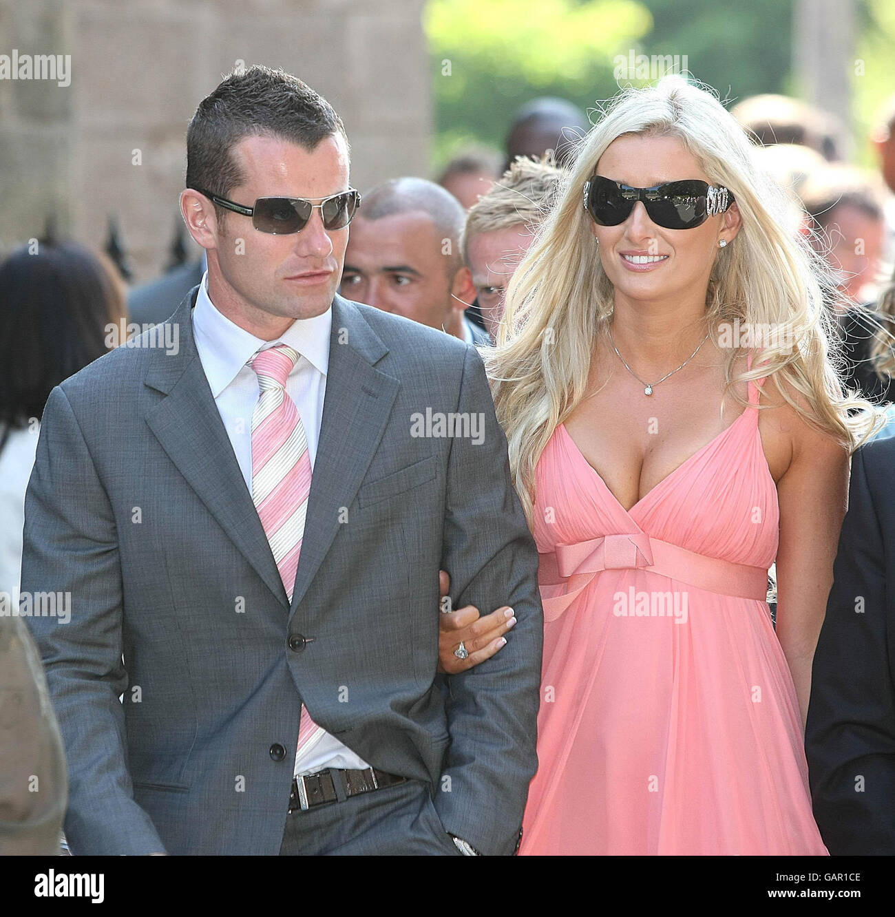 Republic of Ireland goalkeeper Shay Given and wife Jane Cunningham at Republic of Ireland and Tottenham Hotspur player Robbie Keane's marriage to Irish model Claudine Palmer, in a celebrity studded wedding at St. Alphonsus and Columba Church in Ballybrack, Dublin. Stock Photo