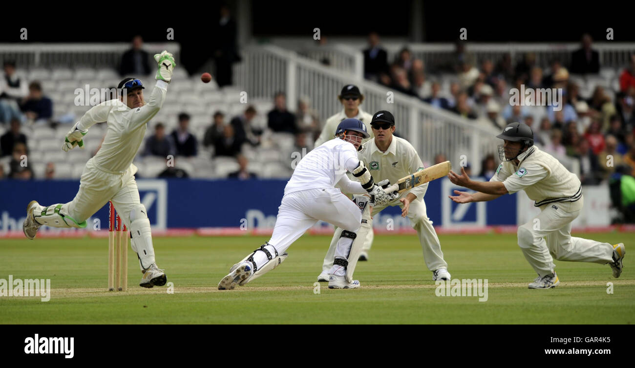 England's Stuart Broad sweeps the ball past New Zealand wicketkeeper  Brendon McCullum during the First npower Test Match at Lord's, London Stock  Photo - Alamy