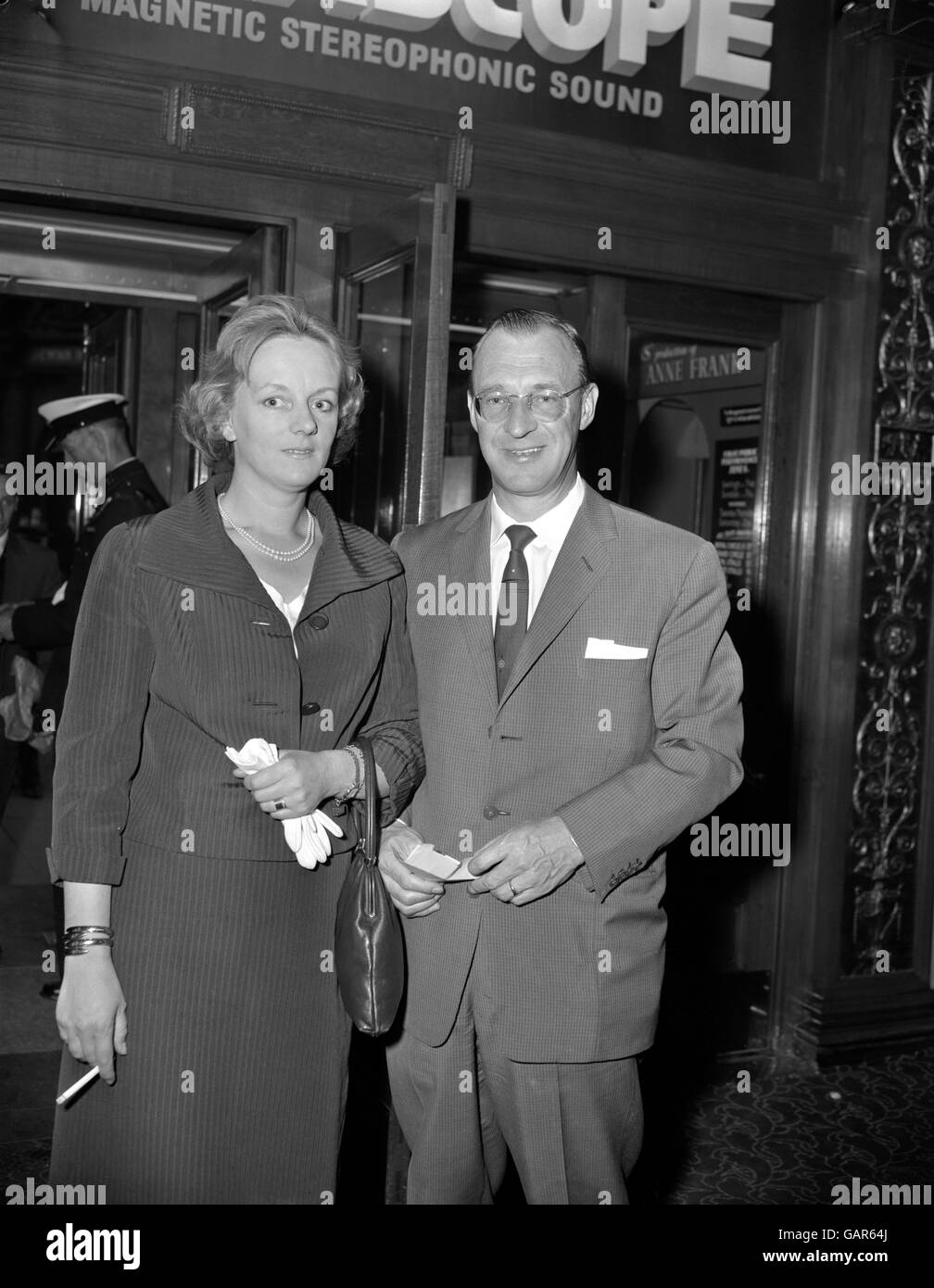 Record producer Norrie Paramor, with his wife, at the premiere of 'The Diary of Anne Frank' at the Carlton cinema. Stock Photo