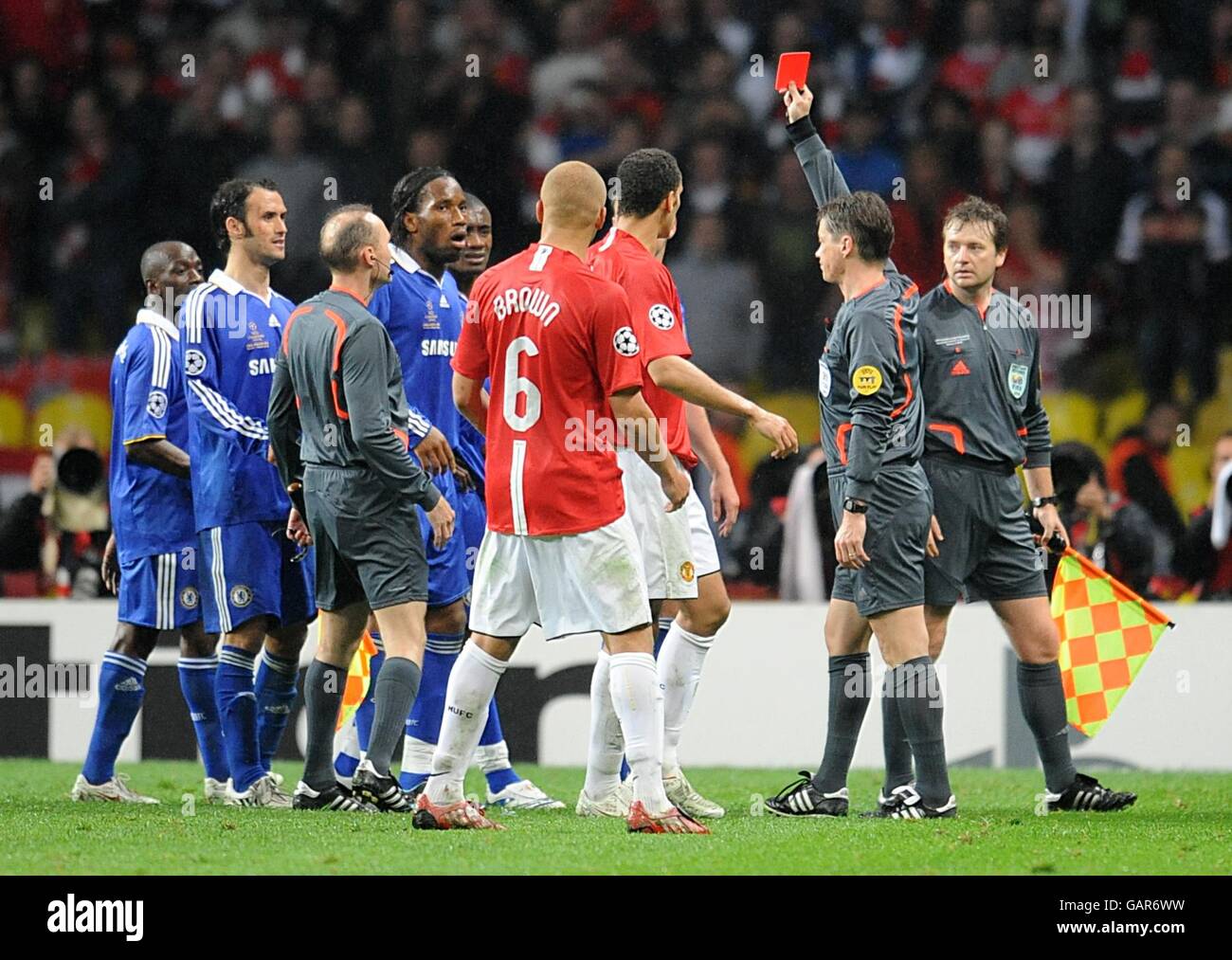 Chelseas didier is shown red card by referee lubos michel hires stock