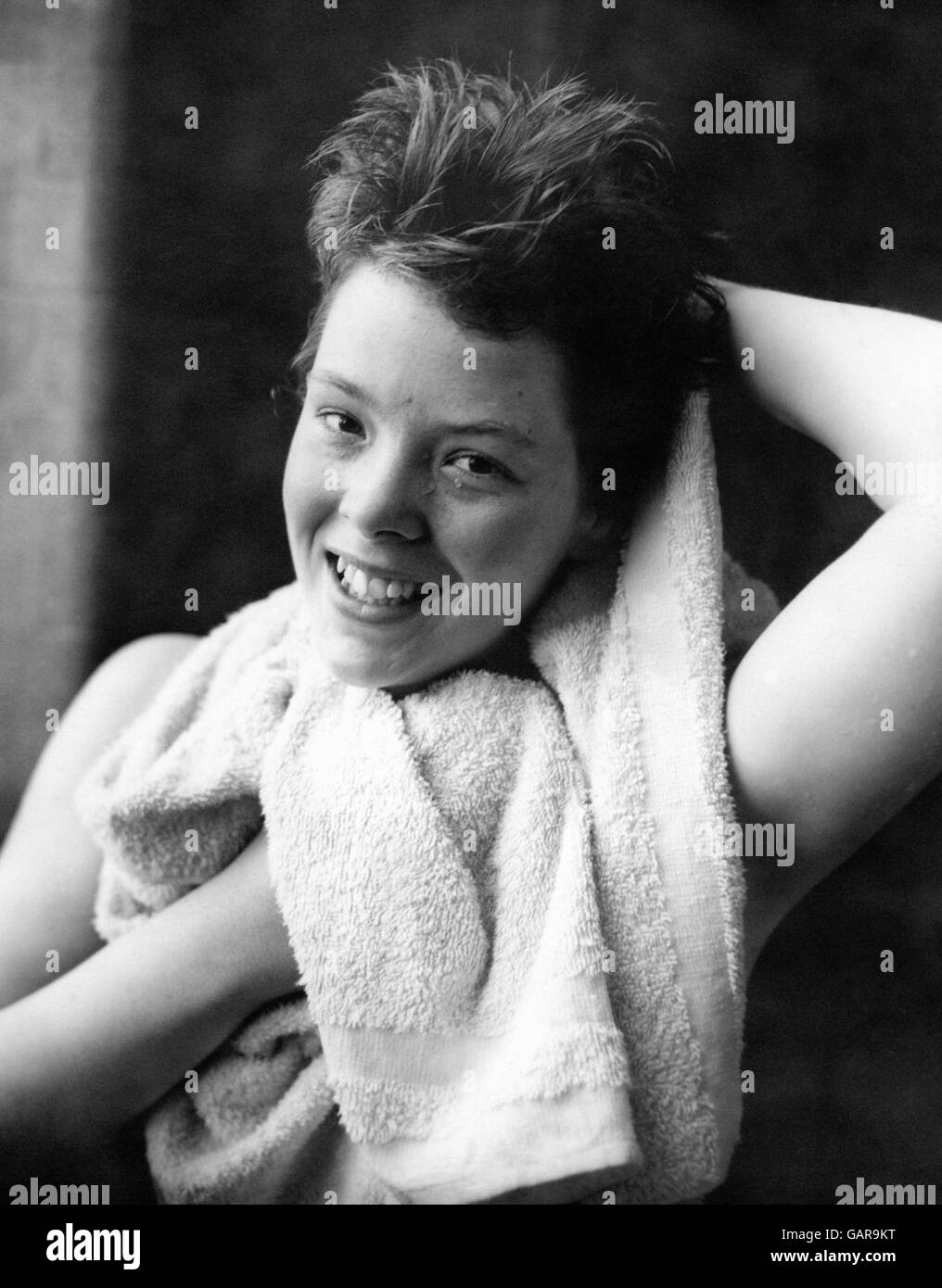 17-year-old Judy Grinham, who has been chosen for the 100 metres backstroke at the Melbourne Olympic Games, after retaining her backstroke title at a recent Amateur Swimming Association Championships in Blackpool. Stock Photo