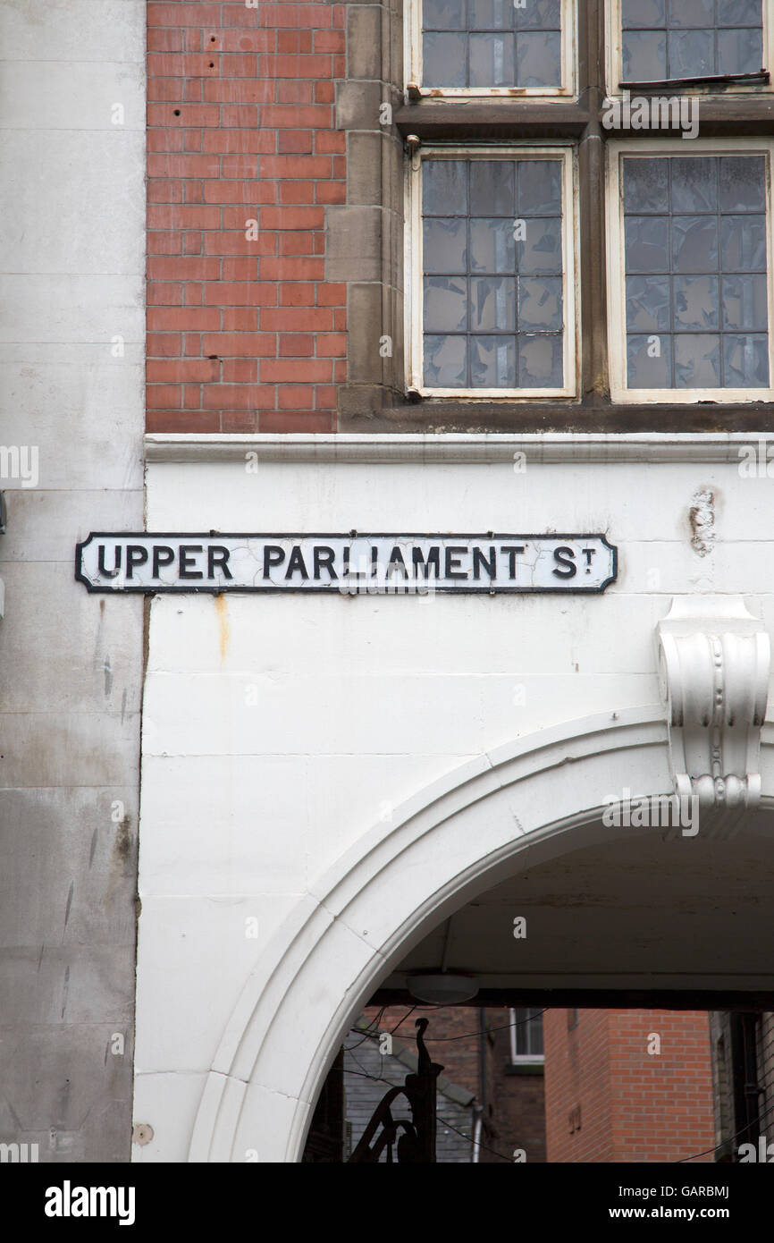 Upper Parliament Street Sign, Nottingham; England; UK Stock Photo