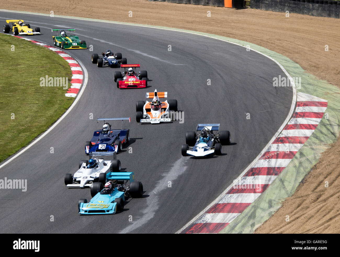 Cars on track for the Derek Bell Trophy, Historic Race of Champions, Legends of Brands Hatch Superprix meeting Stock Photo