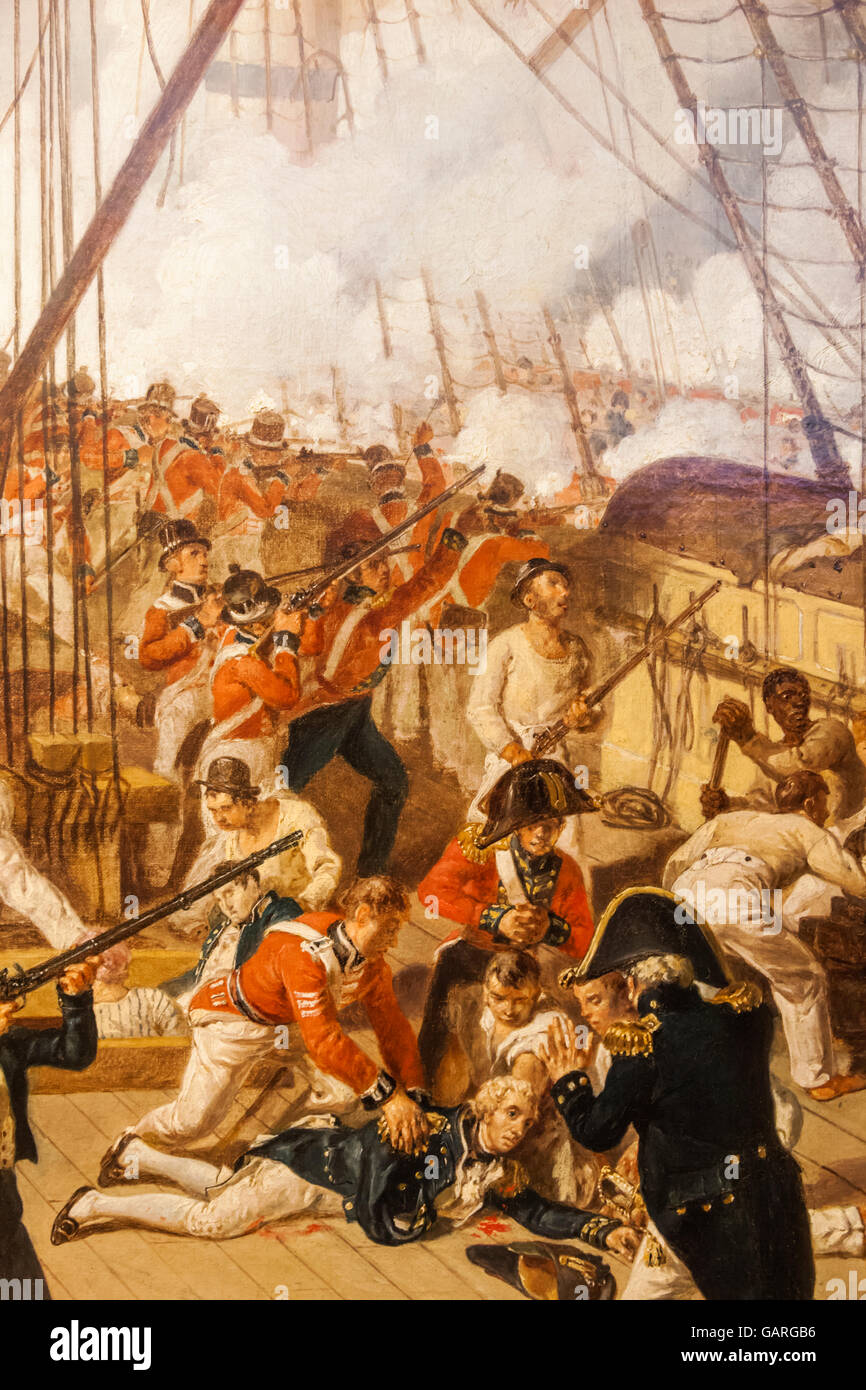 National Maritime Museum, Painting depicting The Fall of Nelson at The Battle of Trafalgar by Denis Dighton dated 1825 Stock Photo