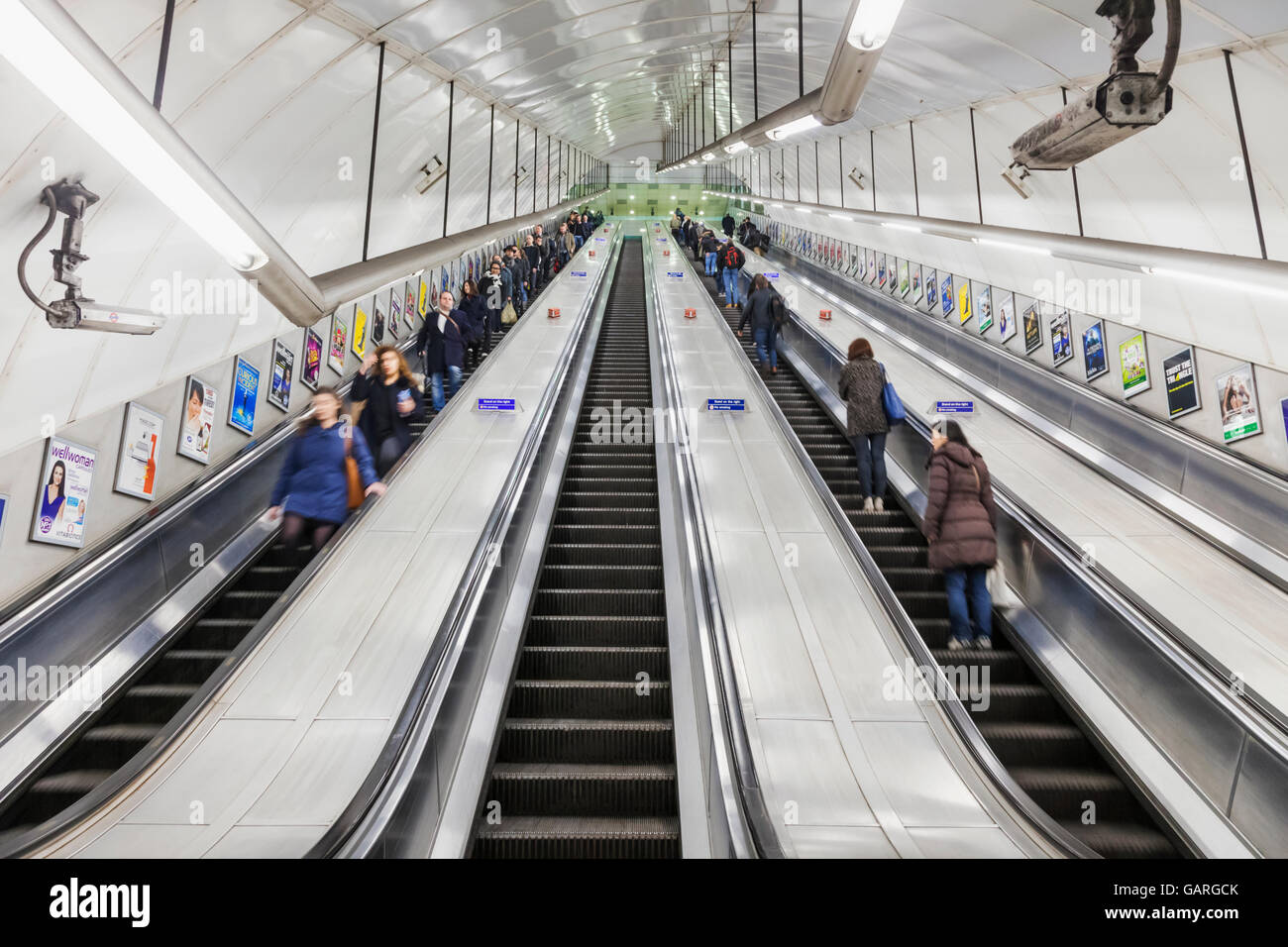 England, London, The Underground, Escalators Stock Photo