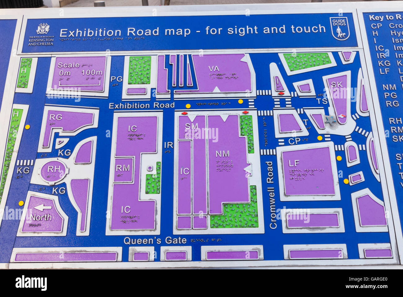 England, London, Sight and Touch Map of South Kensingston Area showing The Museums in Braille Stock Photo