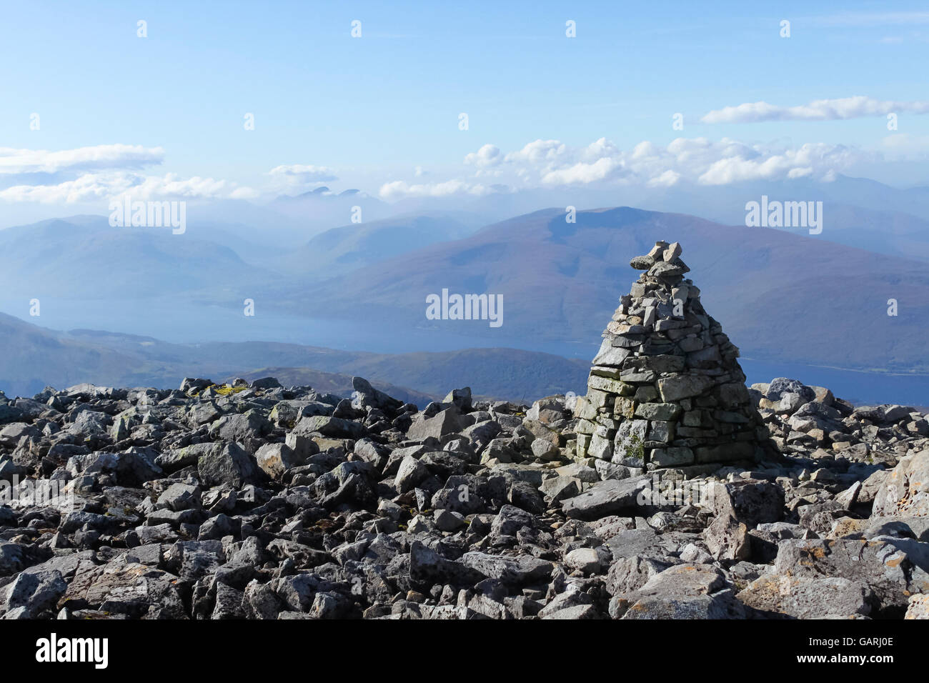 Summit of Ben Nevis, Scotland. Ben Nevis is the highest mountain in the British Isles. Stock Photo