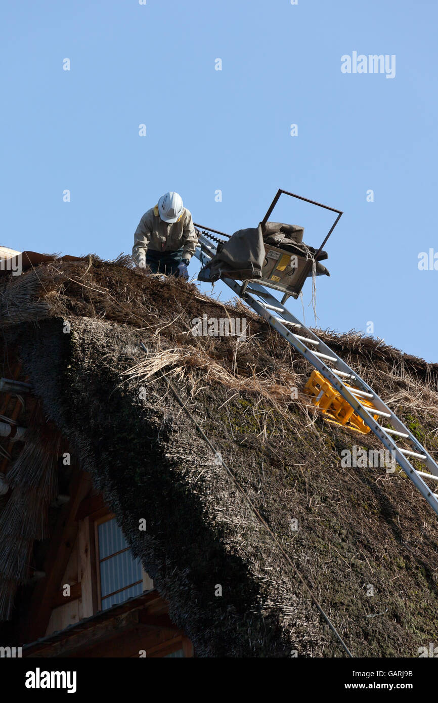 Reroof steep thatched roof, Shirakawago, Japan Stock Photo Alamy