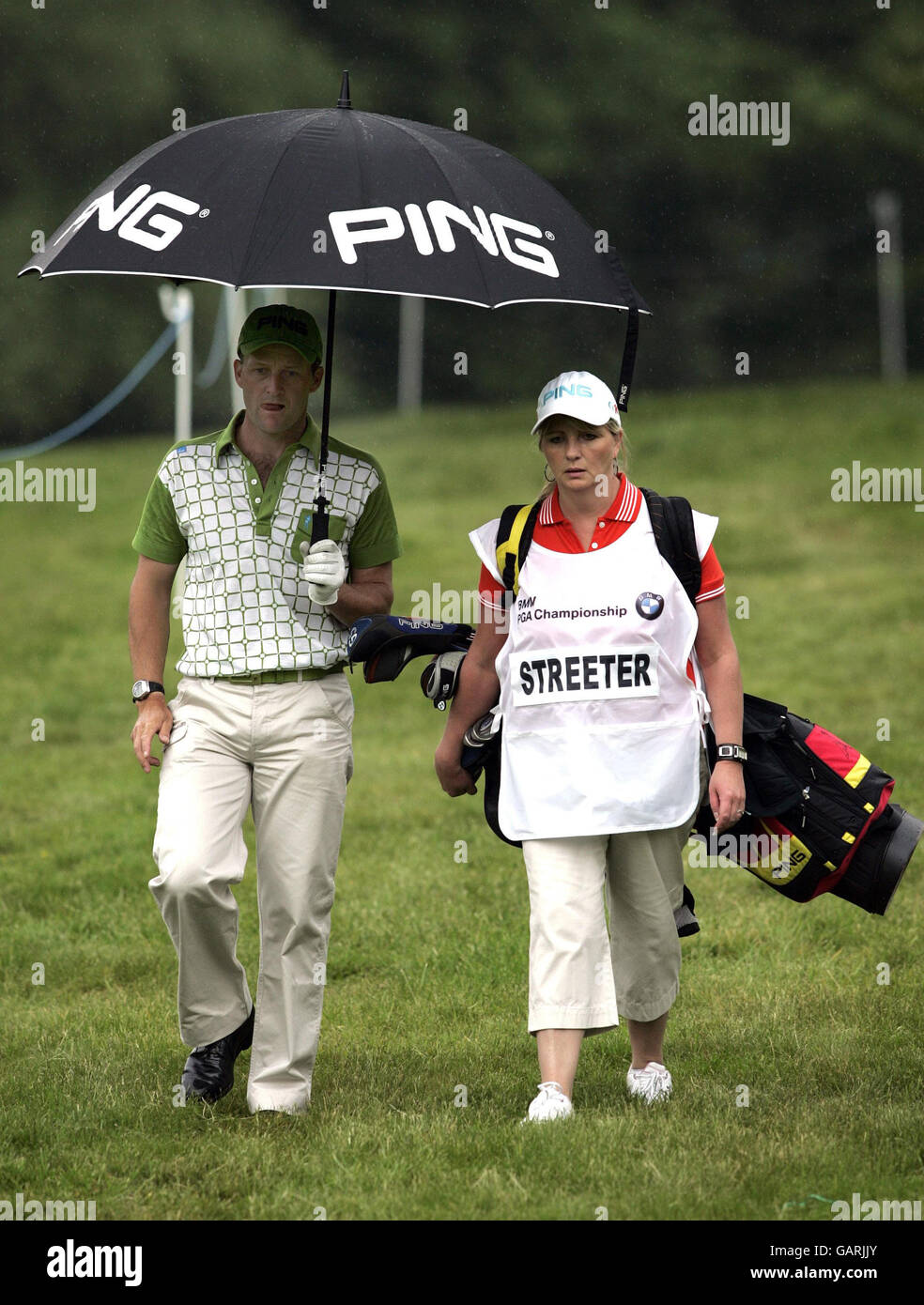 England's Paul Streeter with his caddie during Round Two of the BMW PGA