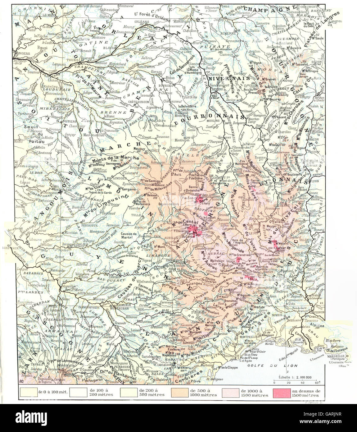 Massif Central Map France Massif Central Hypsomtrique 1900 Antique Map GARJNR 