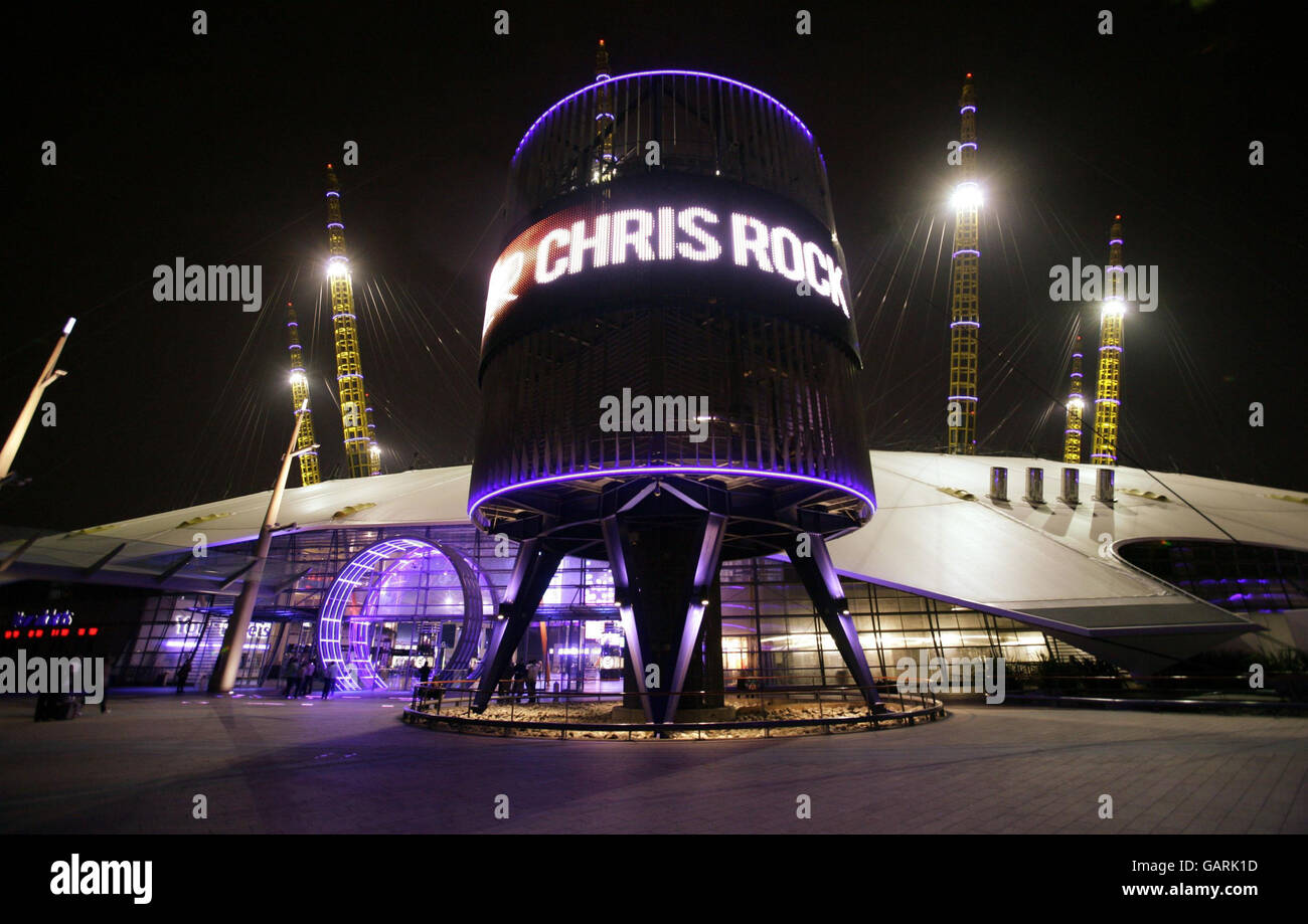 The O2 Arena on the night that US comedian Chris Rock performed live, Greenwich, London. Stock Photo
