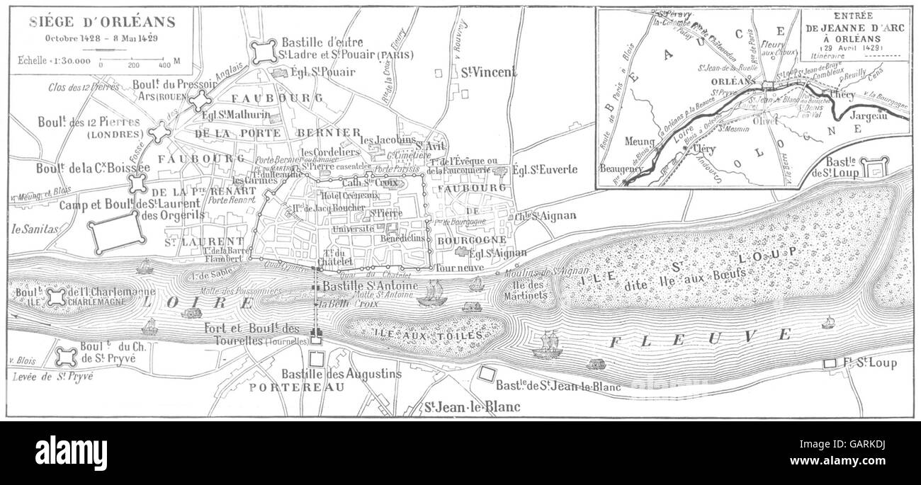 LOIRET: Siége D'orléans; Inset map of Entrée de Jeanne D'arc À Orléans, 1900 Stock Photo
