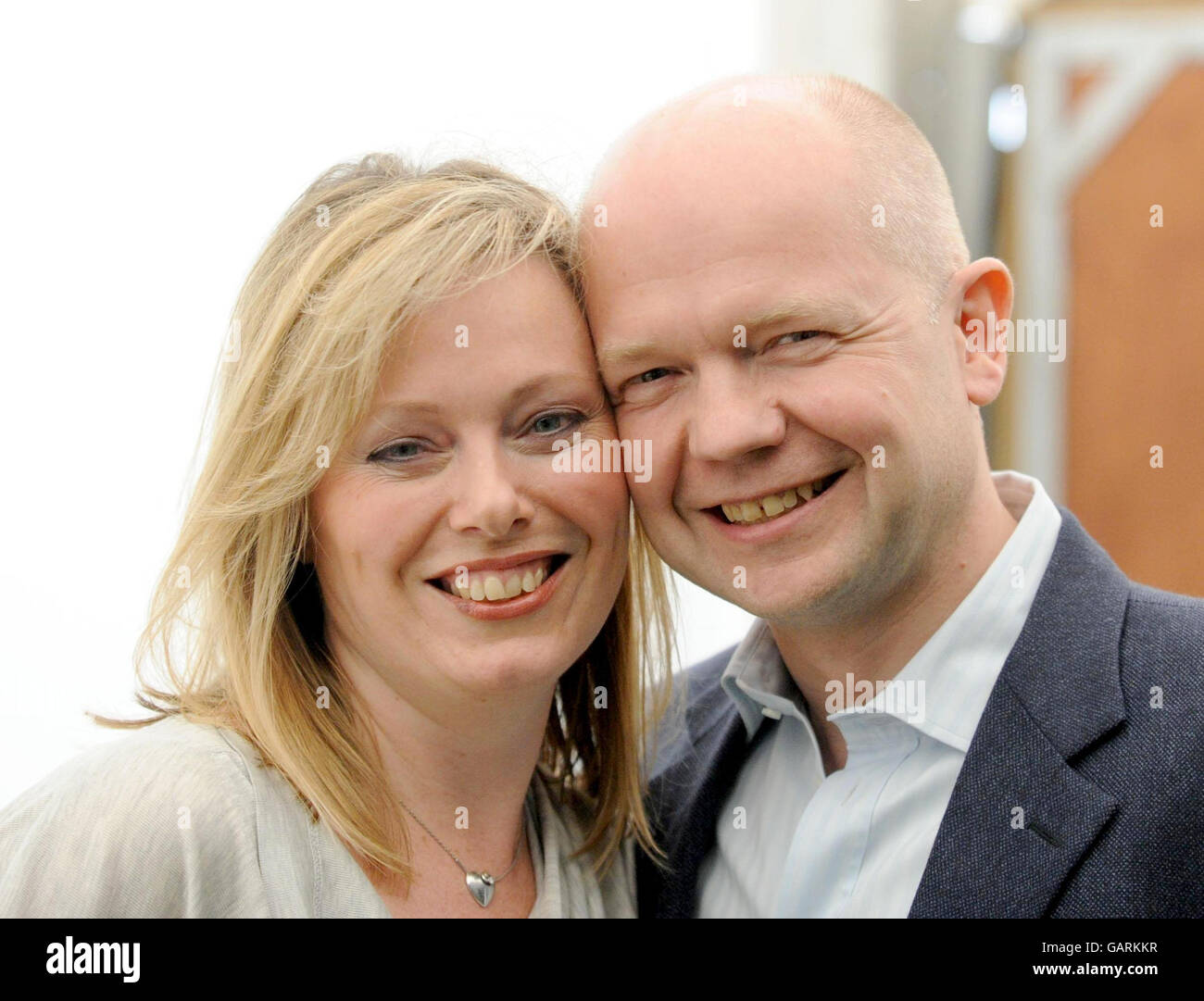 Shadow Foreign Secretary William Hague supports his wife, Ffion Hague before she speaks about her book 'The Pain and the Privilege' at the Guardian Hay Festival. Stock Photo