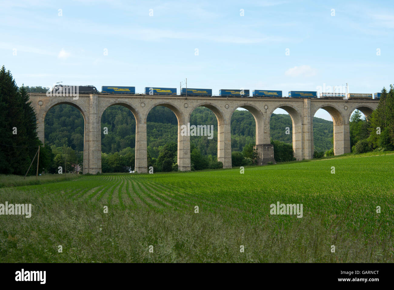 Deutschland, Nordrhein-Westfalen, Paderborn-Neuenbeken, Dune-Viadukt über dem Dunetal, allgemein „Kleiner Viadukt“ genannt. Stock Photo