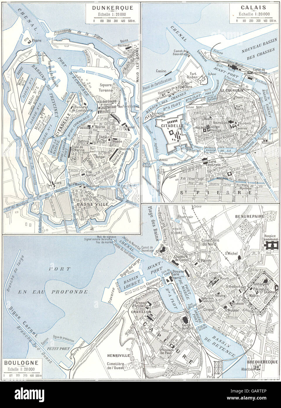 PAS- DE- CALAIS: Calais- Boulogne- Dunkerque, 1900 antique map Stock Photo