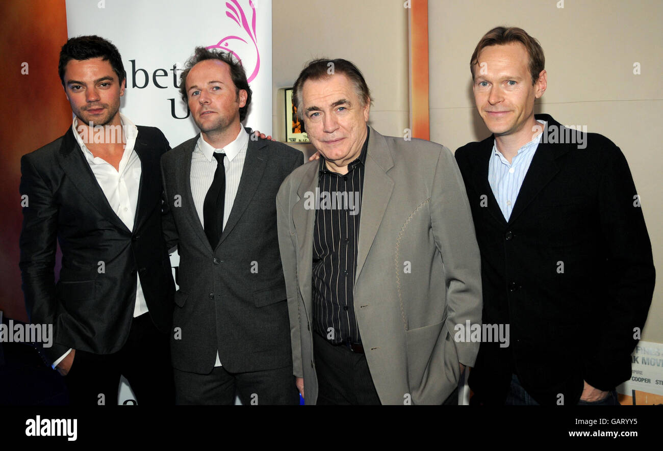 The cast (from left to right) Dominic Cooper, director Rupert Wyatt, Brian Cox and Steven Mackintosh arrive for the UK premiere of The Escapist at the Apollo West End Cinema in central London. Stock Photo
