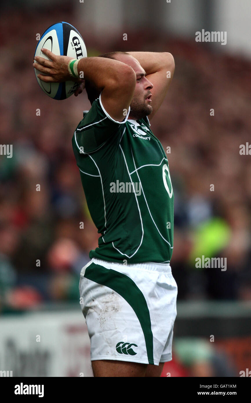 Rugby Union - International - Ireland v Barbarians - Kingsholm. Ireland's Rory Best takes the line out. Stock Photo