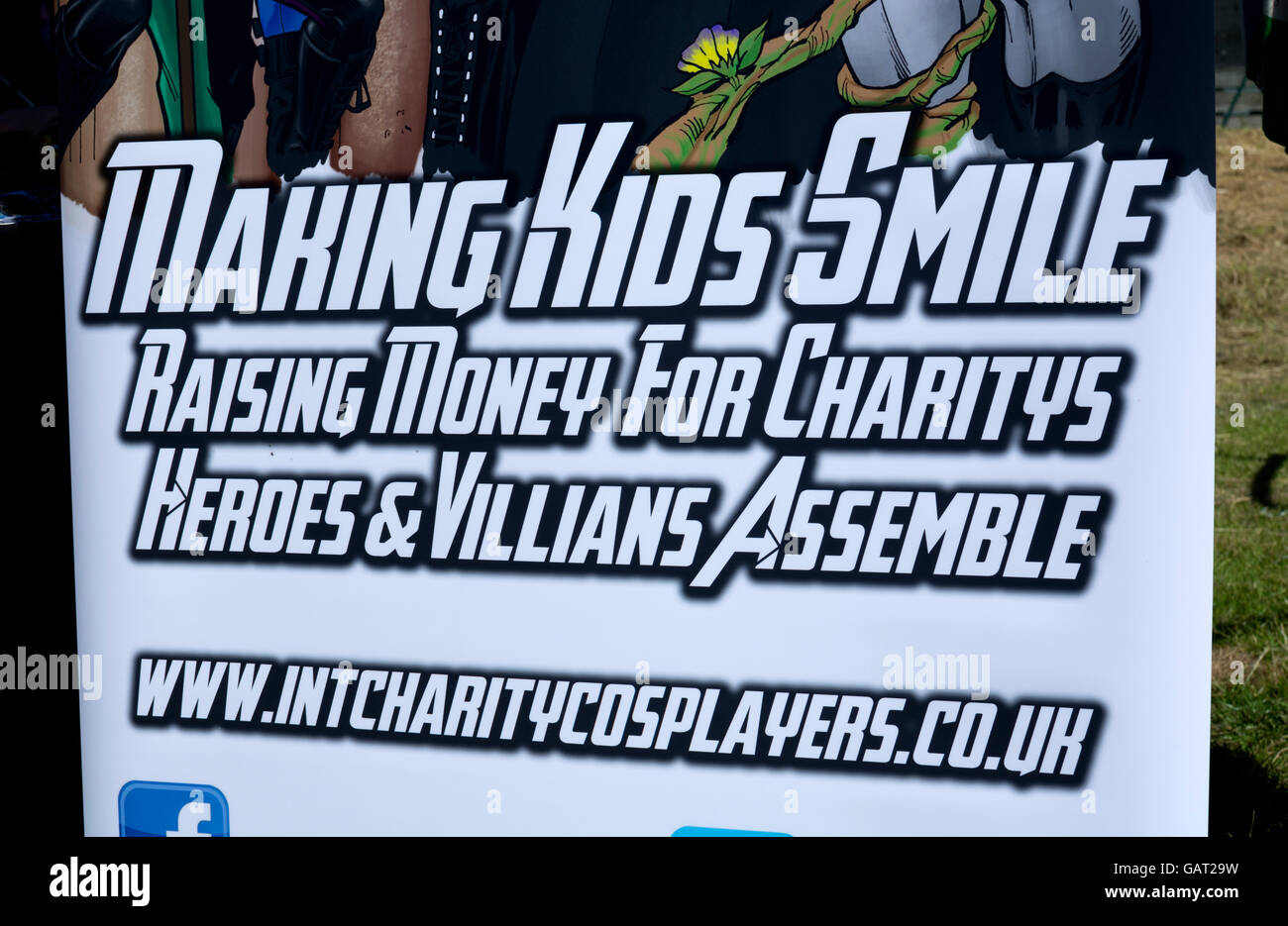 Spelling mistake on a sign, charitys instead of charities. Stock Photo