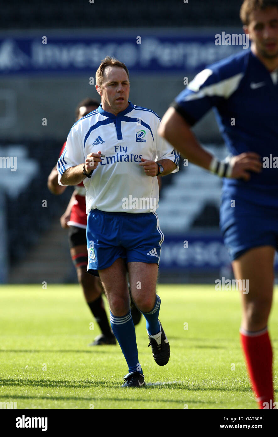 Referee Andrew Small during the Invesco Perpetual Junior Rugby World Cup match at Liberty Stadium, Swansea. Stock Photo