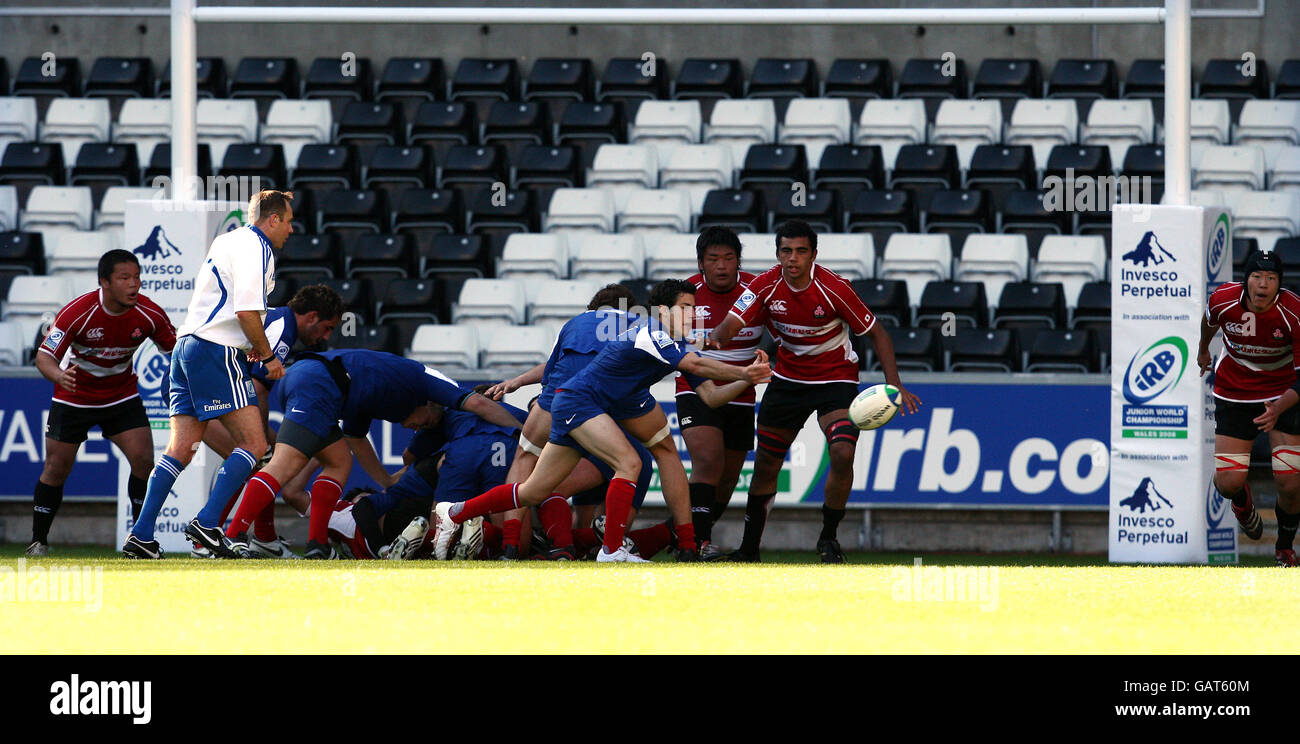 France attack Japan's try line during the Invesco Perpetual Junior Rugby World Cup match at Liberty Stadium, Swansea. Stock Photo