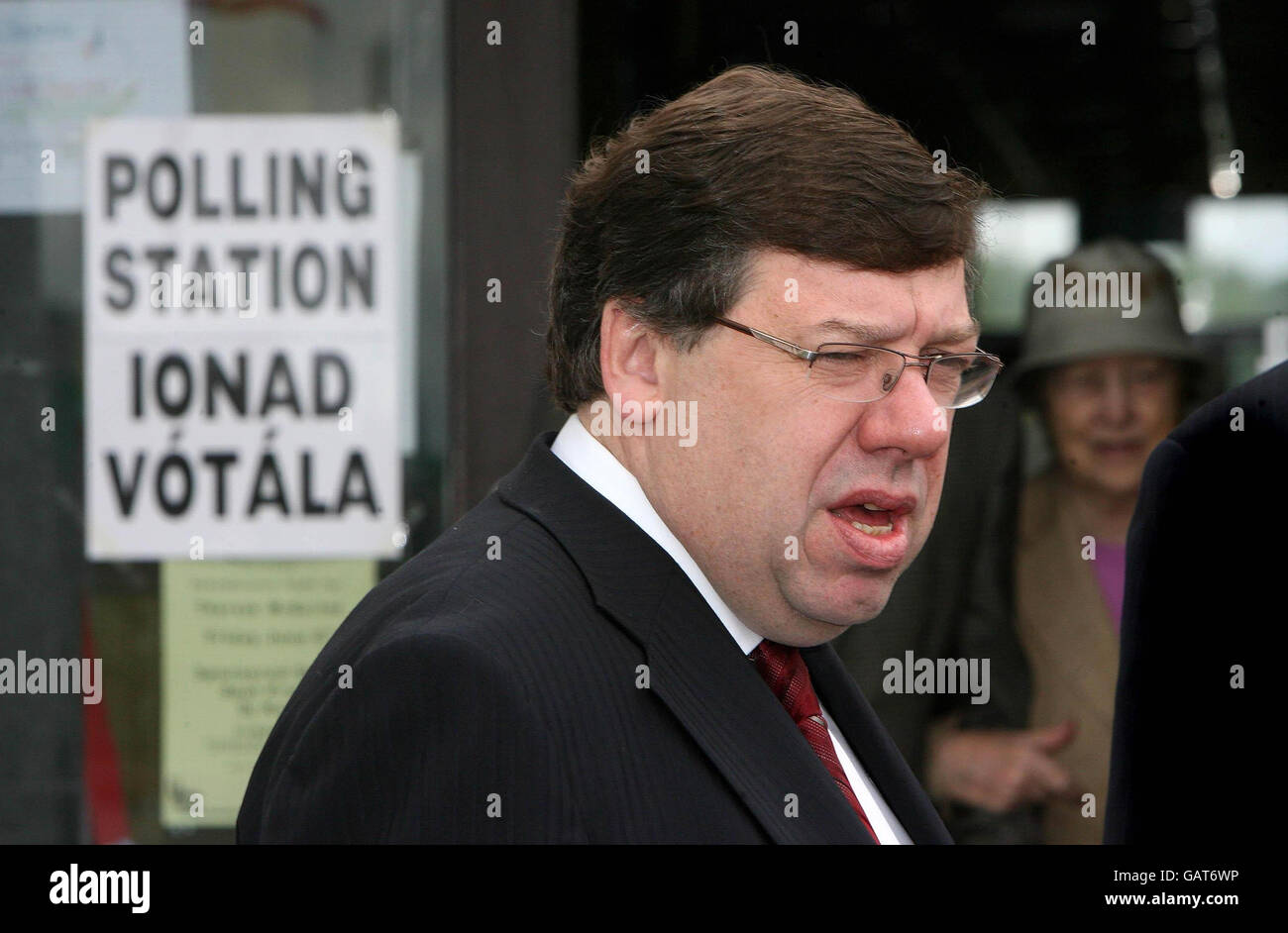 Taoiseach Brian Cowen, after he cast his vote in the Lisbon treaty referendum at Mucklagh National school in Co Offaly. Stock Photo