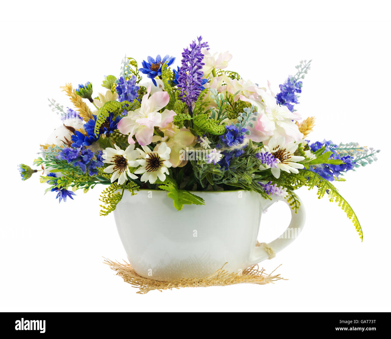 Table Floral Arrangement Made Of Artificial Flowers And Cottons