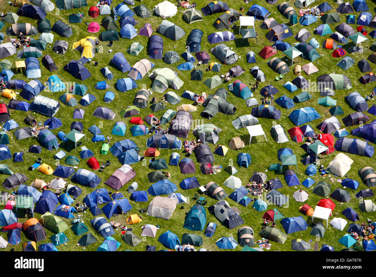 An aerial view of the Isle of Wight Festival in Newport with the campsite in the foreground. Stock Photo