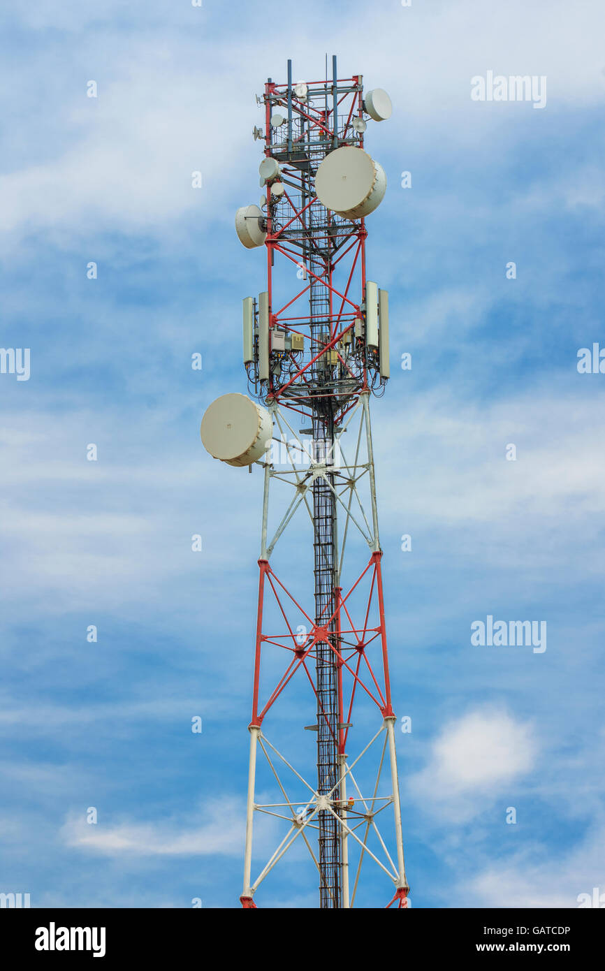 tower with dish and mobile antennas Stock Photo Alamy