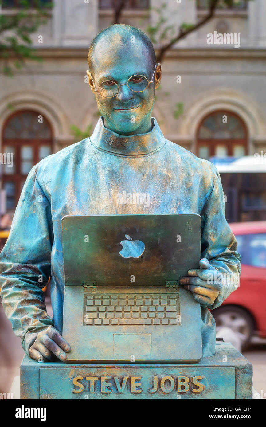 Bucharest, Romania June 10, 2016 Steve Jobs living statue at BFIT