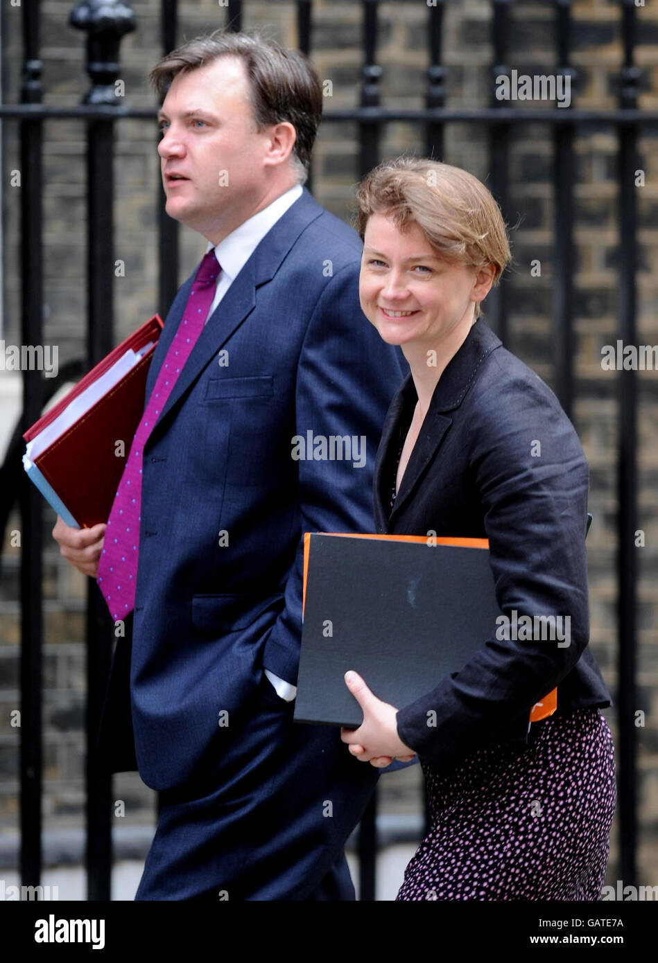 Chief Secretary to the Treasury Yvette Cooper and Minister for Children, Schools and Families Ed Balls arrive for a cabinet meeting at Downing Street. Stock Photo