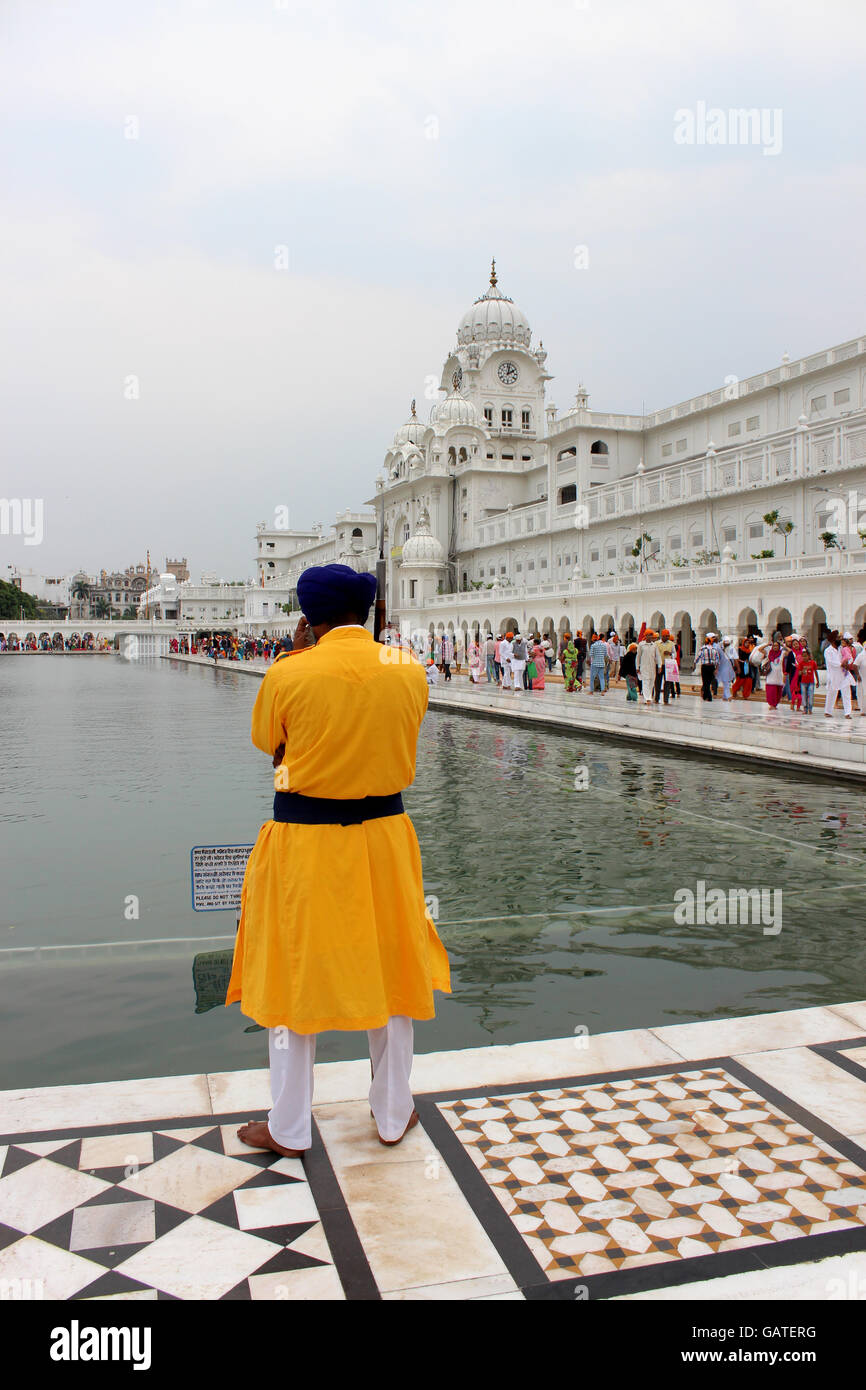 A security guard stood in front of Golden Temple, Amritsar, Punjab