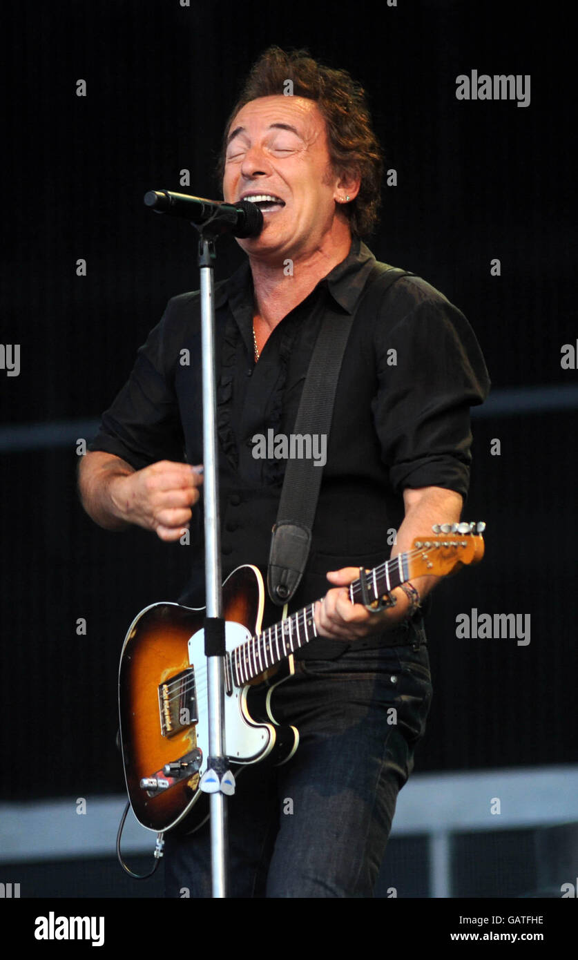Bruce Springsteen performs in concert at the Emirates Stadium, in north east London. Stock Photo