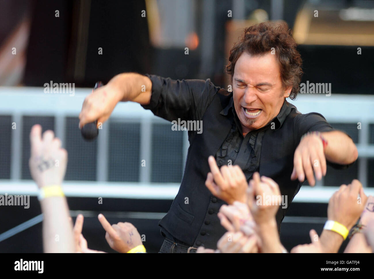 Bruce Springsteen performs in concert at the Emirates Stadium, in north east London. Stock Photo