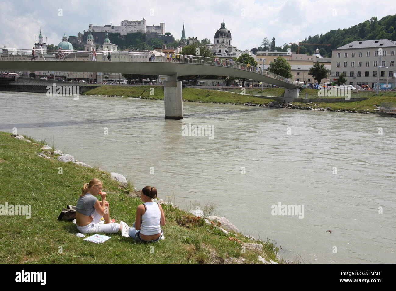 Travel stock - Salzburg - Austria. Views of Saltzburg over Makartsteg bridge Stock Photo