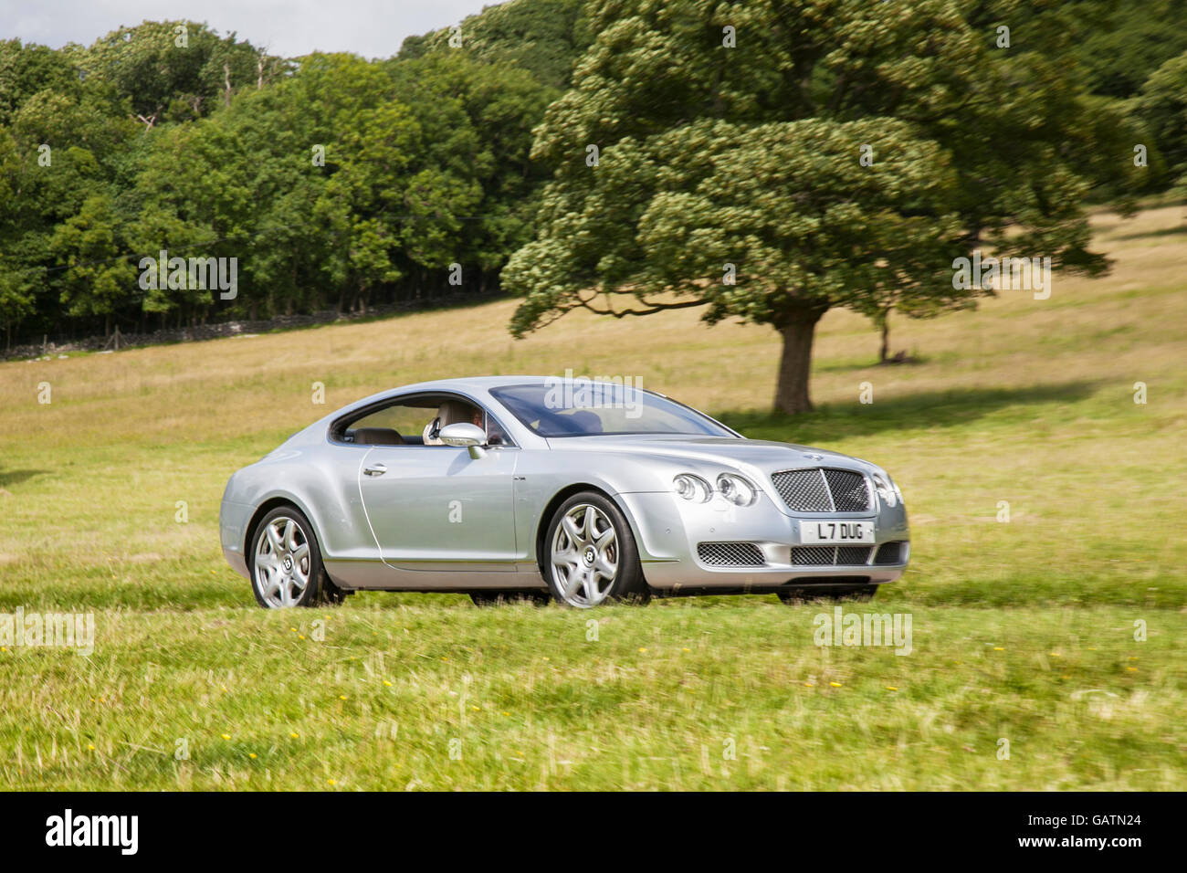 2005 silver Bentley Continental GT Auto Classic;  vehicle arriving for the Mark Woodward Event at Leighton Hall, Carnforth, UK Stock Photo