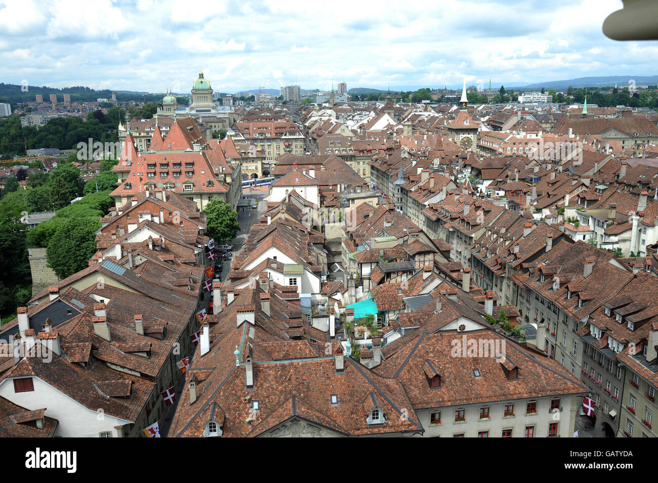 A view from Bern's Berner Munster looking west toward the center of the city Stock Photo