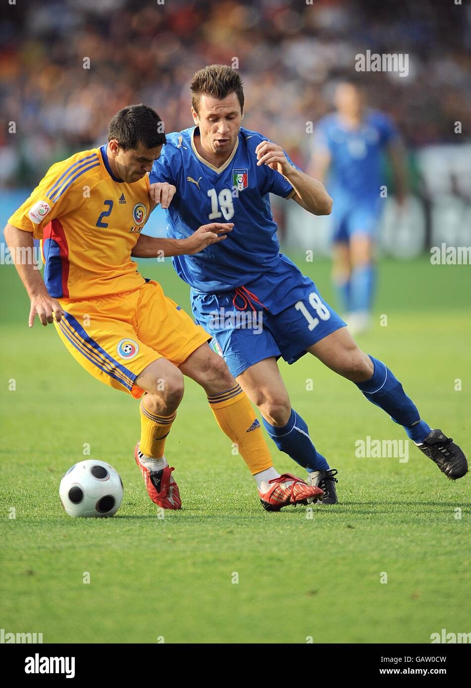 Soccer - UEFA European Championship 2008 - Group C - Italy v Romania - Letzigrund. Romania's Cosmin Contra and Italy's Antonio Cassano battle for the ball Stock Photo