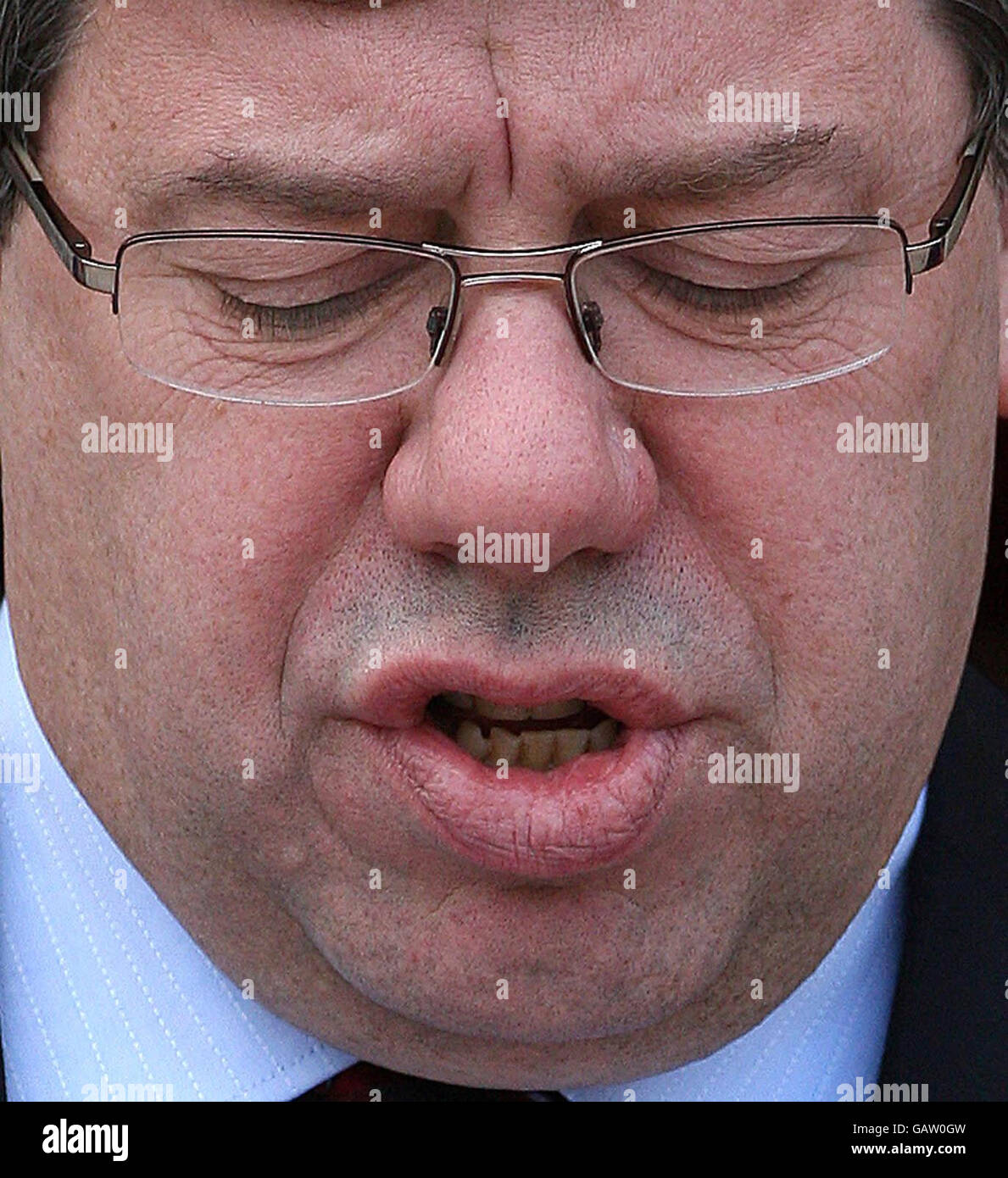 Taoiseach Brian Cowen reacts after the Irish people rejected the Lisbon Treaty referendum today. Stock Photo