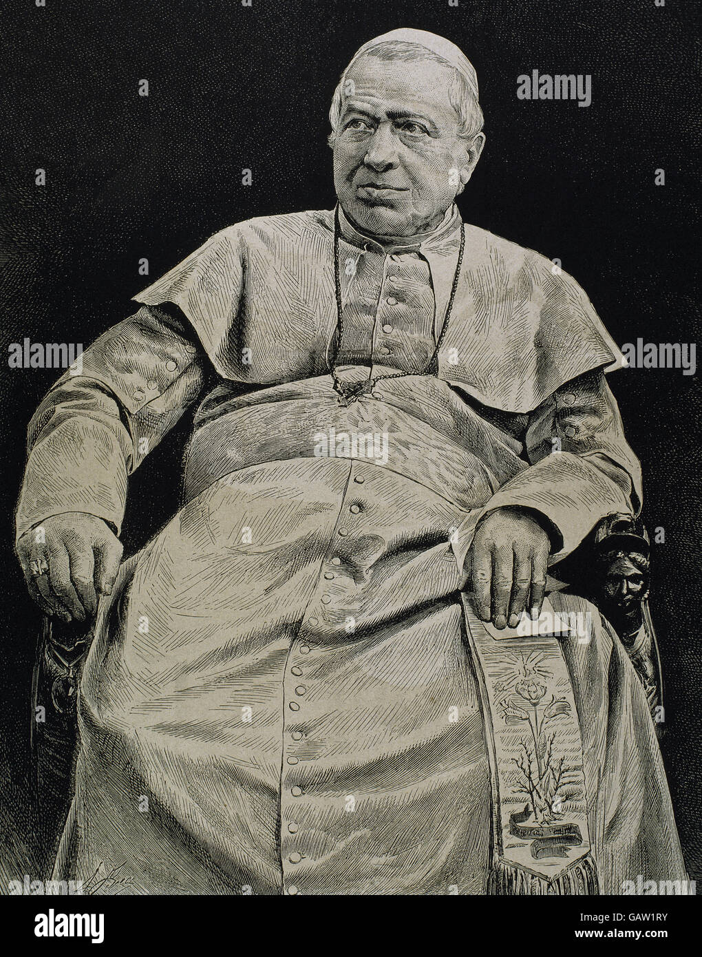 Pius IX (1792-1878). Italian pope, named Giovanni Maria Mastai-Ferretti. Elected in 1846. Convened the First Vatican Council (1869-70). Engraving. Stock Photo