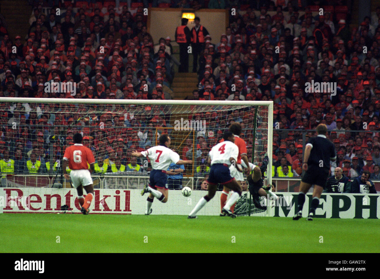 John Barnes, England (out of pic) scores the first goal against Holland Stock Photo