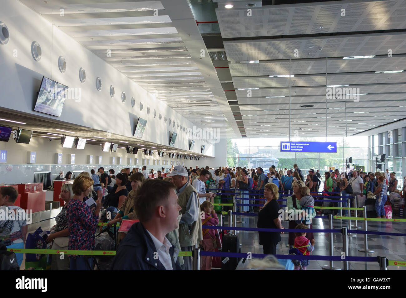 Burgas, Bulgaria - June 19, 2016: Passengers queue up for registration on the flight Stock Photo