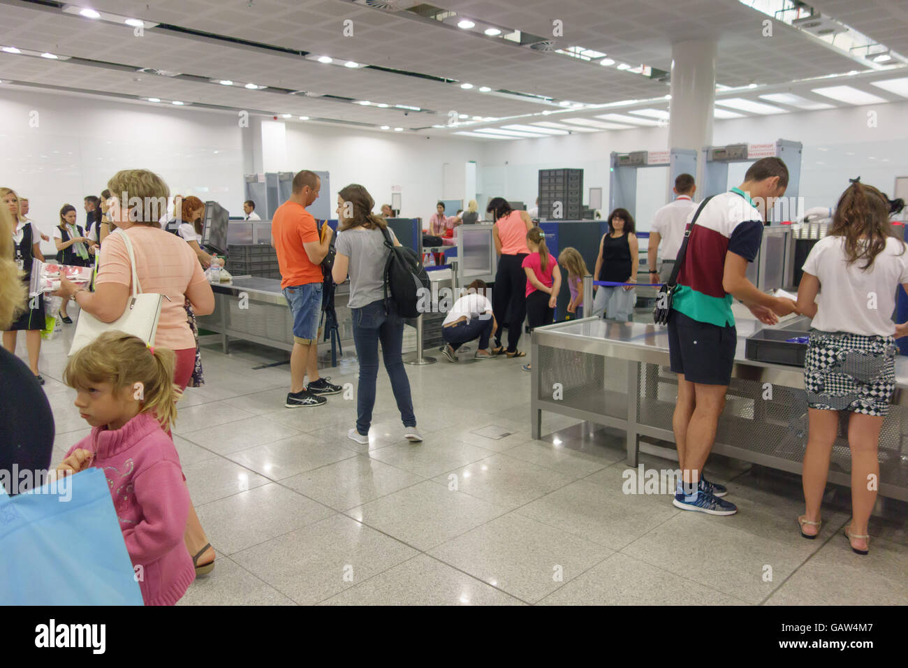 Burgas, Bulgaria - June 19, 2016: people pass inspection in the customs control zone of the airport Stock Photo