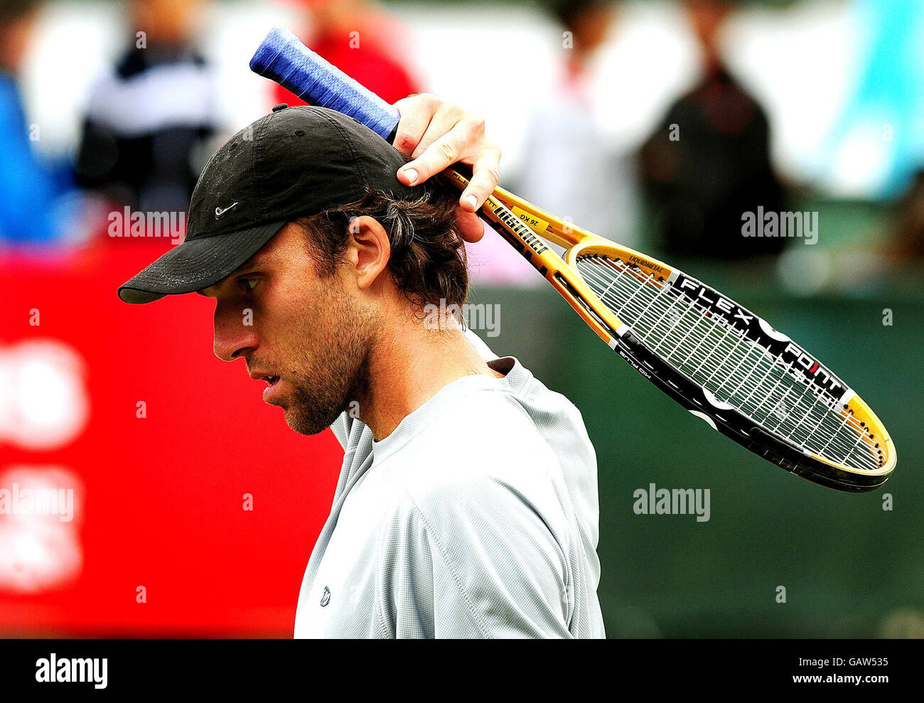 Ivo Karlovic during his single match against Sam Querrey during the Slazenger Open 2008 at the City of Nottingham Tennis Centre, Nottingham. Stock Photo