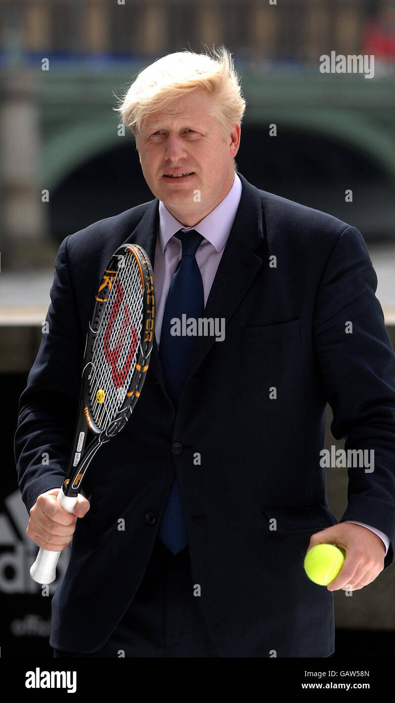 London Mayor Boris Johnson outside County Hall, London, during the launch of a campaign on sports participation. Stock Photo