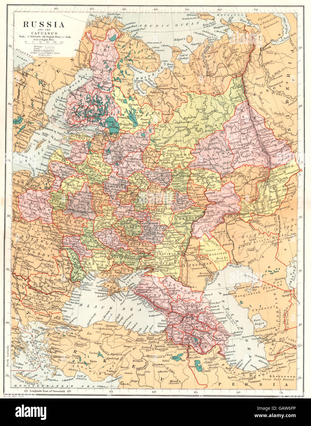RUSSIA: Russia and the Caucasus. Ukraine Georgia Poland. Stanford, 1892 map Stock Photo