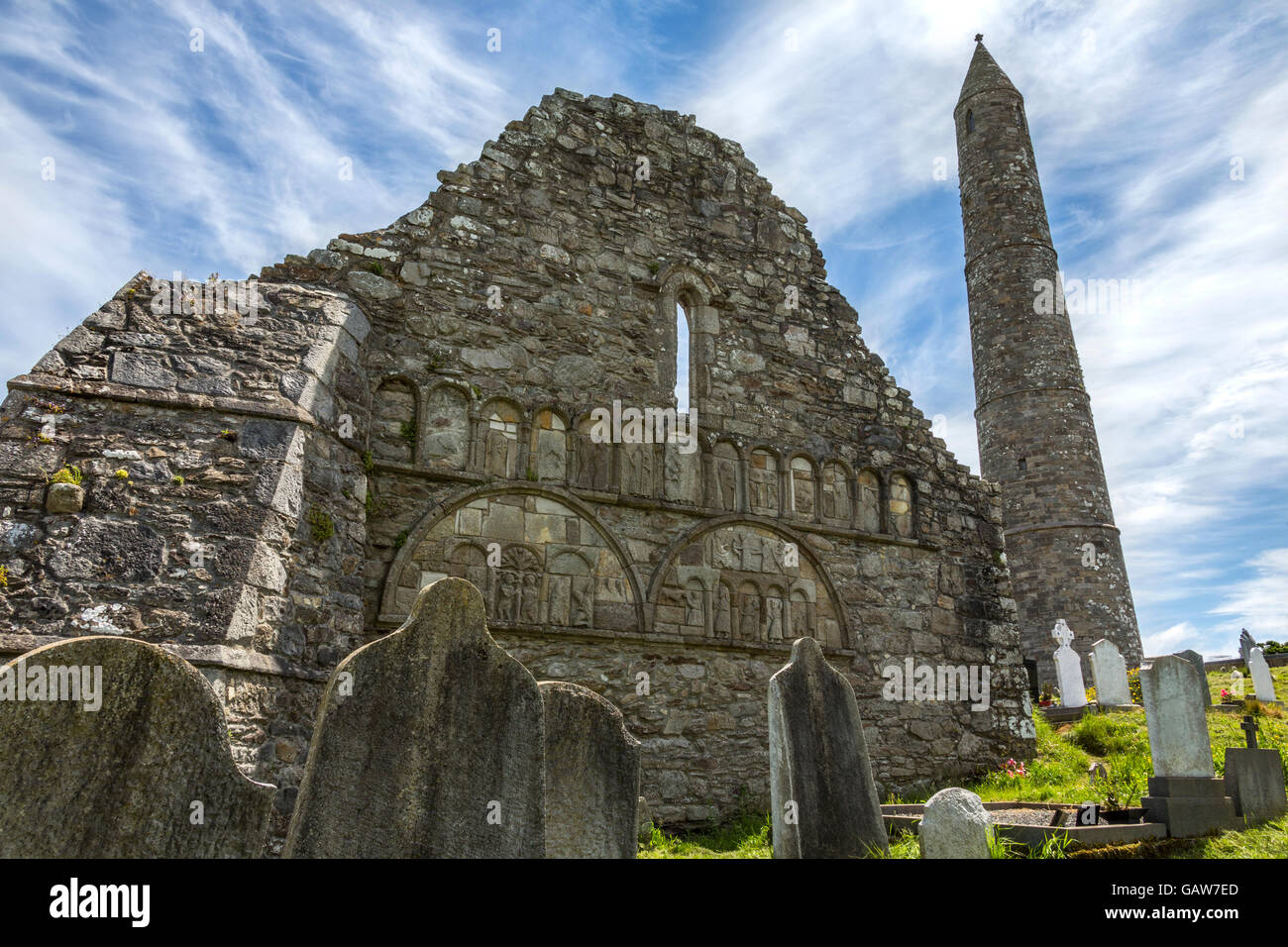 The ruins of Ardmore Cathedral and round tower, County Waterford in the