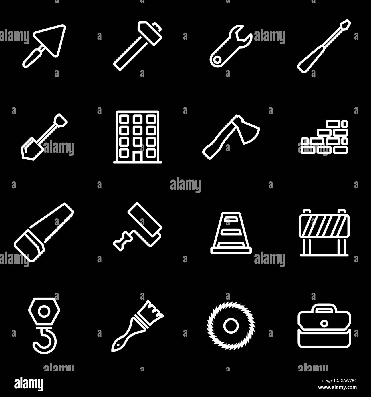 Wheelbarrow line icon construction Black and White Stock Photos ...