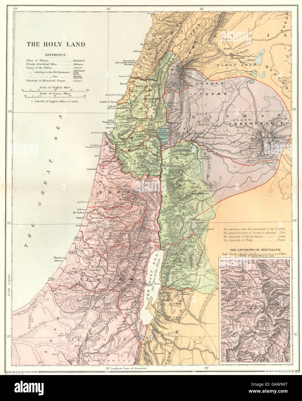ISRAEL PALESTINE: The Holy Land; Jordan. Stanford, 1892 map Stock Photo - Alamy