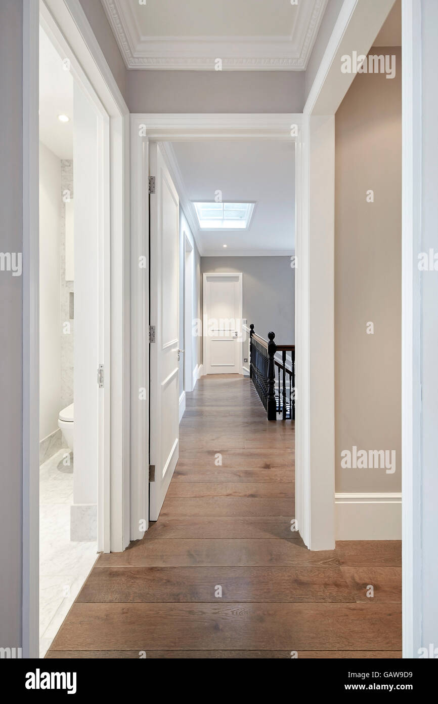 View along first floor corridor. Private House, Highlever Road, London, United Kingdom