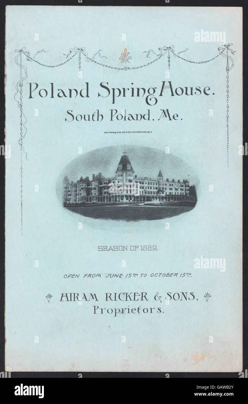 A Sunday menu from the Poland Spring Hotel in South Poland, Maine. The ...